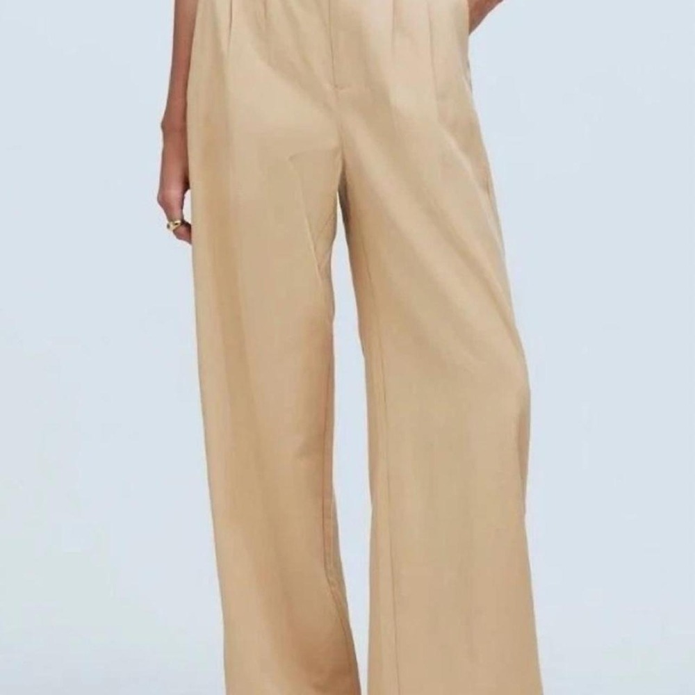 Madewell Women's Harlow Beige Solid Wide-Leg Linen-Cotton Blend - Size 0